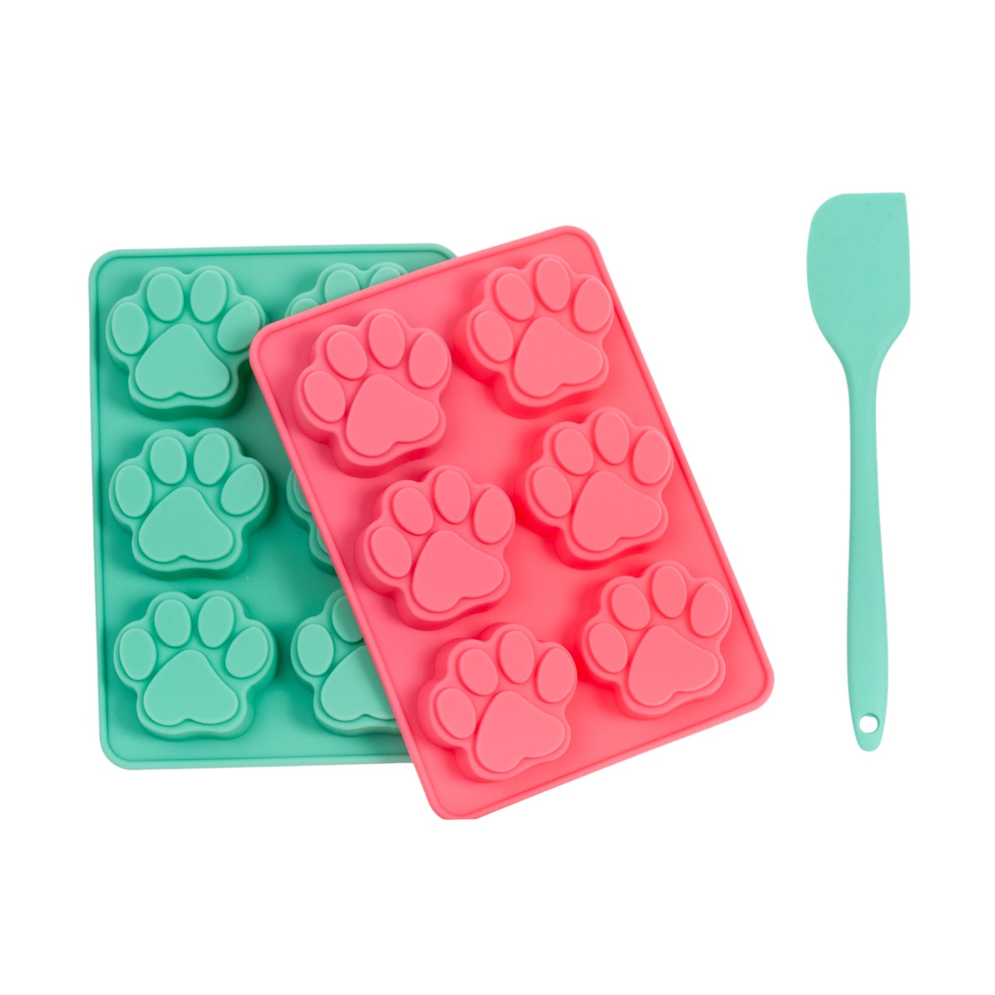 Country Living 3-Piece Silicone Baking Kit – Includes 2 Baking Trays (6-Cavity Paw Print Mold) & Spatula – for Homemade Treats, Candy, Chocolate, and Ice Cubes