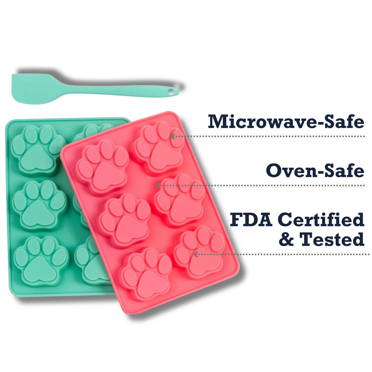 Country Living 3-Piece Silicone Baking Kit – Includes 2 Baking Trays (6-Cavity Paw Print Mold) & Spatula – for Homemade Treats, Candy, Chocolate, and Ice Cubes