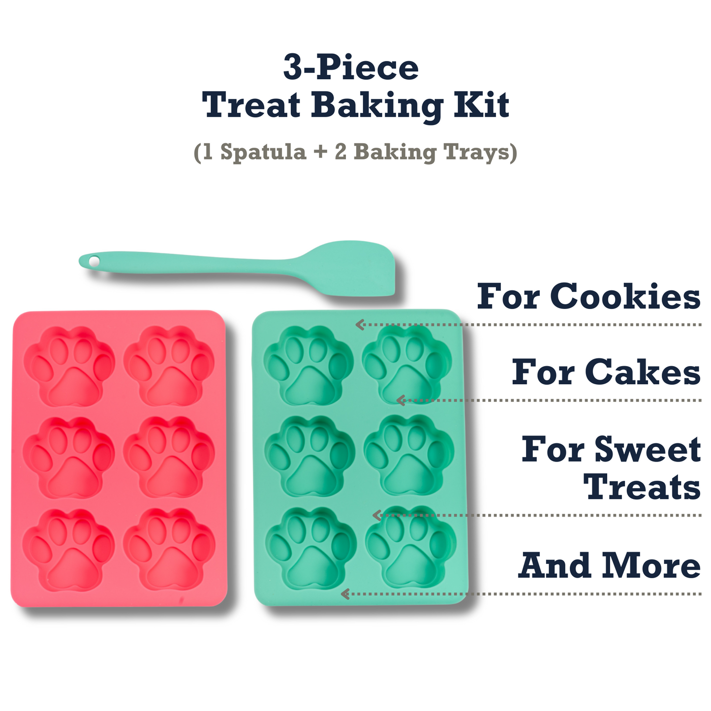 Country Living 3-Piece Silicone Baking Kit – Includes 2 Baking Trays (6-Cavity Paw Print Mold) & Spatula – for Homemade Treats, Candy, Chocolate, and Ice Cubes