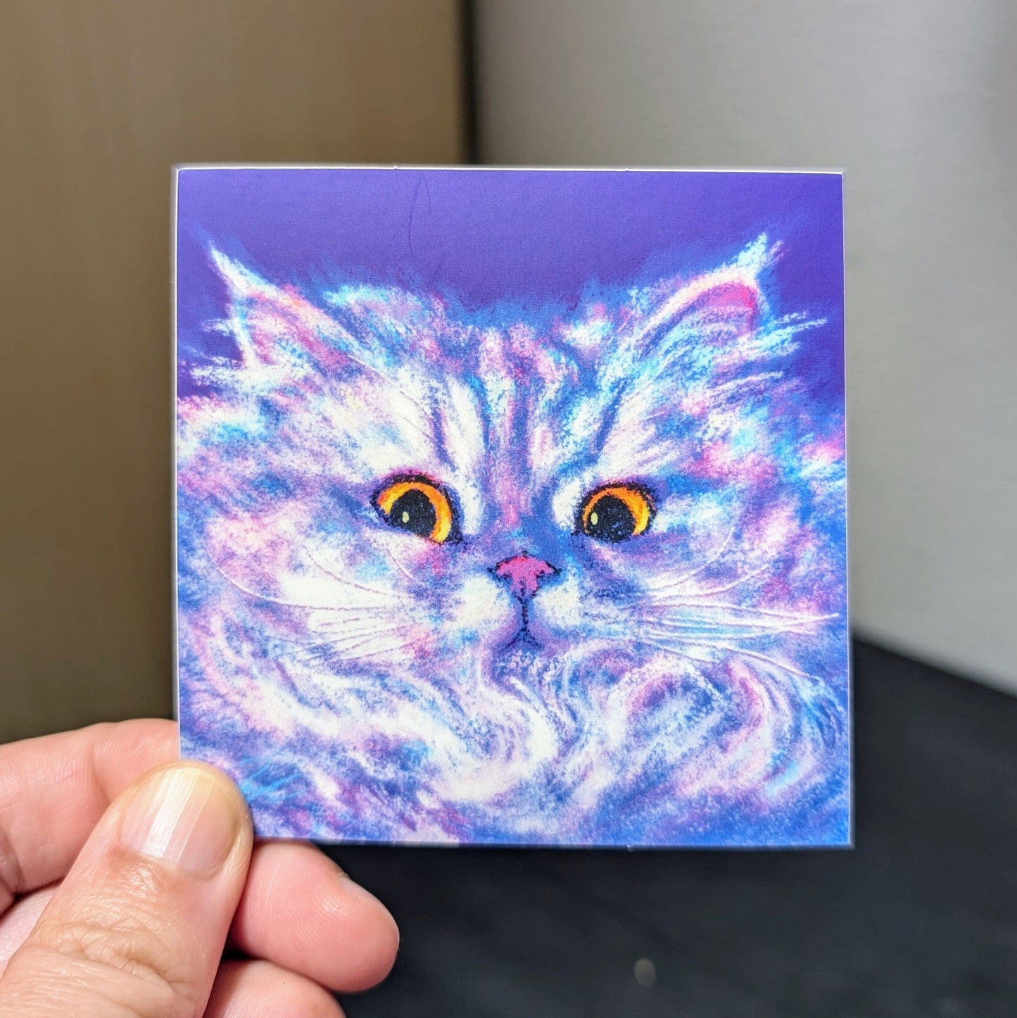 Close Encounters Collection - "Floof" Non-Holographic Matte Sticker - Close Up of a Fluffy White Cat