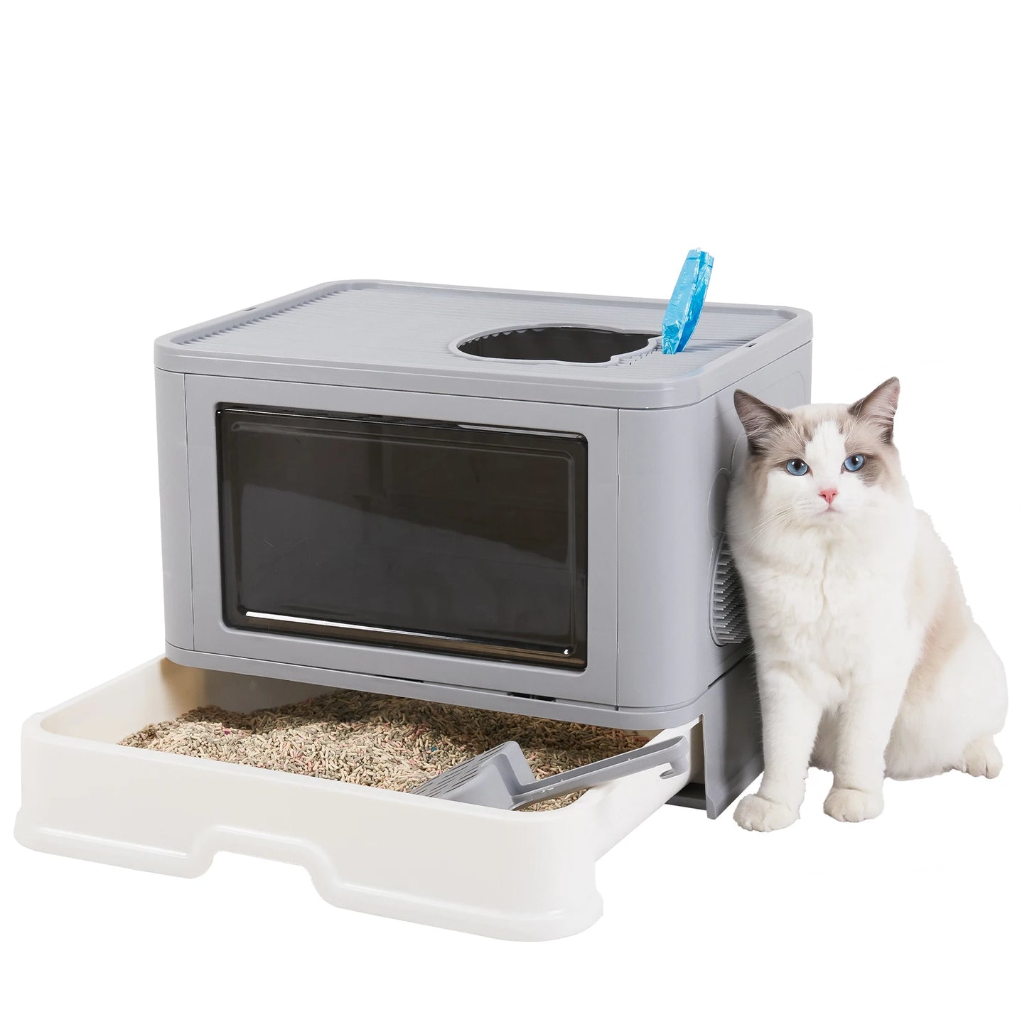 Foldable Cat Litter Box Front Entry & Top Exit