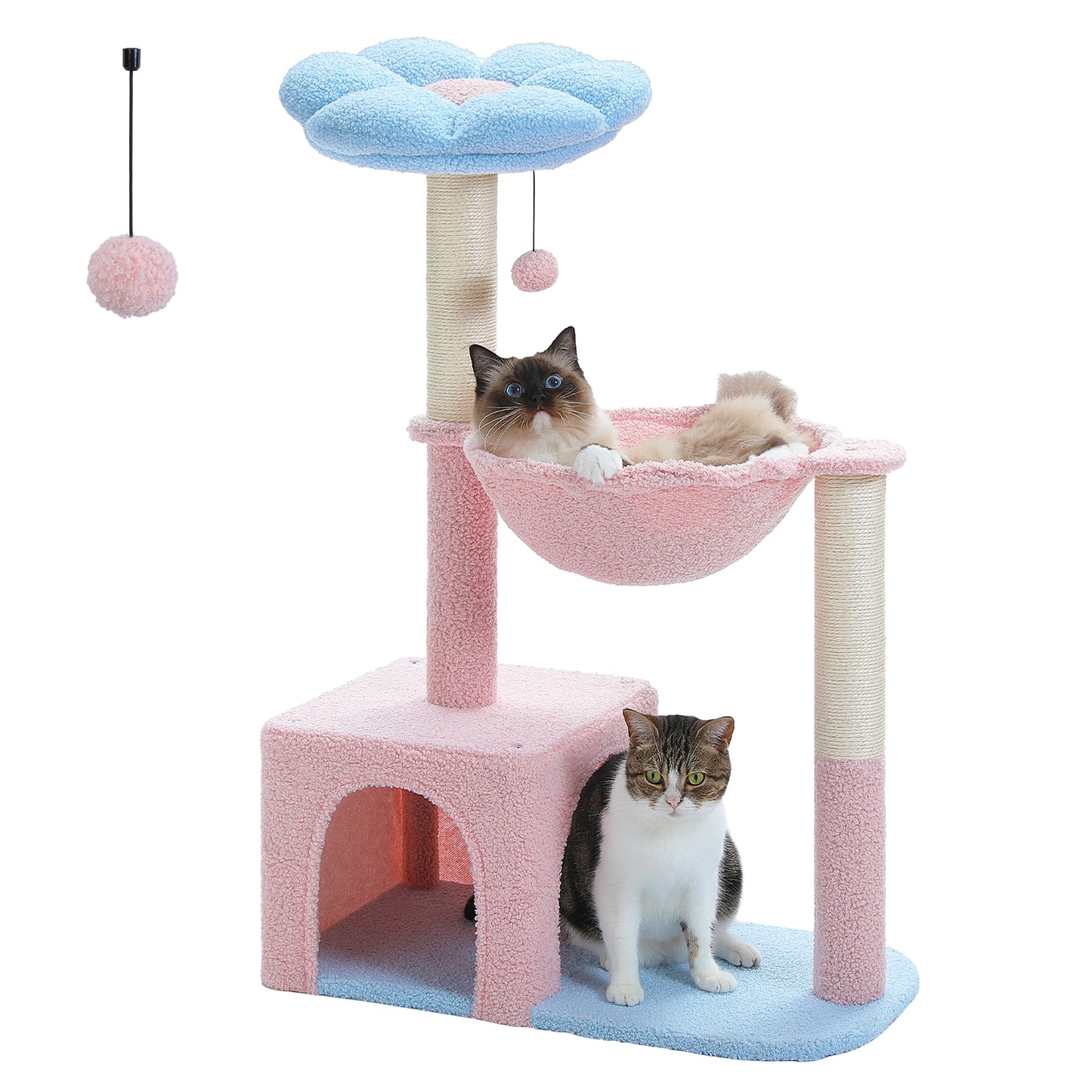 Flower Cat Tree with Metal Frame Hammock & Scratching Posts for Small Indoor Cats - Perfectly Pink Perch!