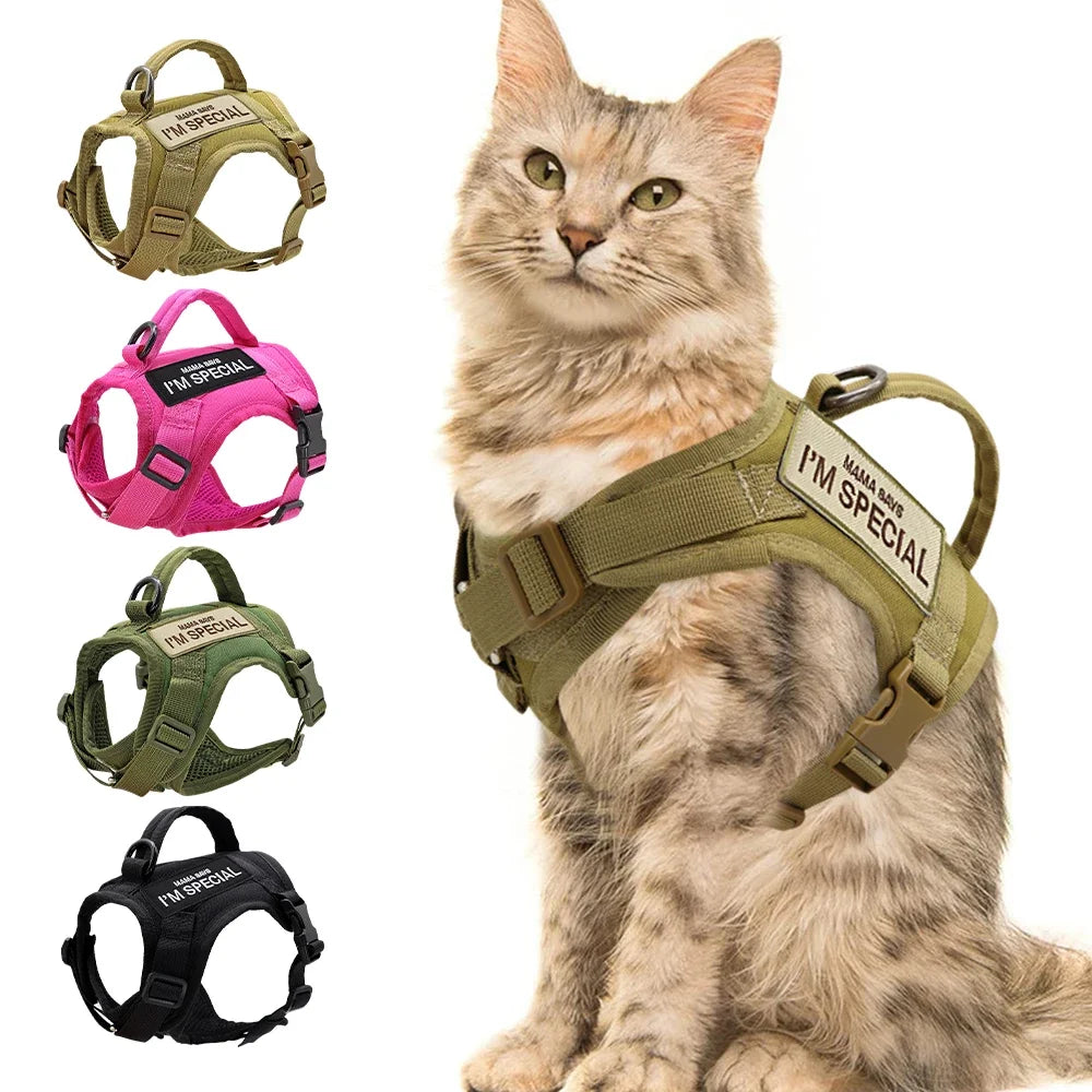 Nylon Cat Harness Vest with 2 Sticker Military Tactical Cats Harness With Handle