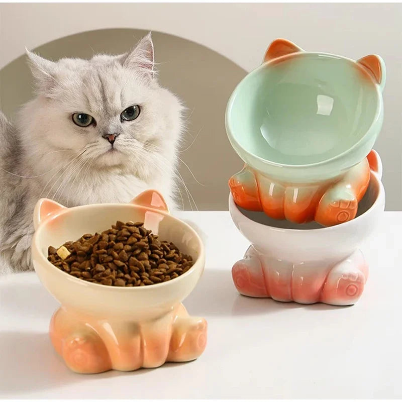 New Cute Ceramic Gradient Cat Bowl Food Anti-tipping