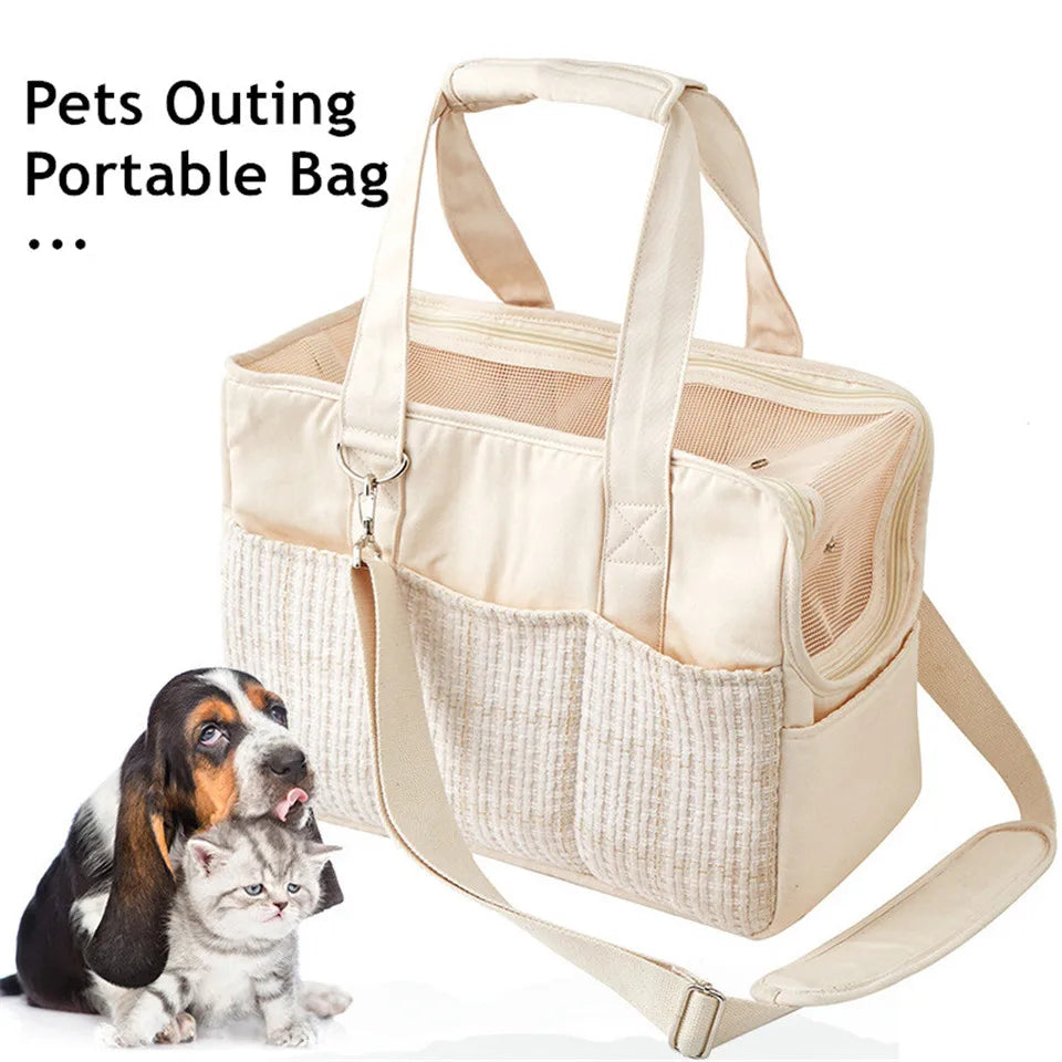 Portable Cotton Canvas Cat Shoulder Bag