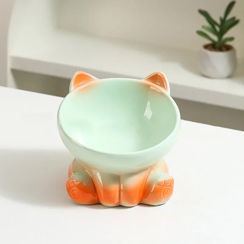 New Cute Ceramic Gradient Cat Bowl Food Anti-tipping