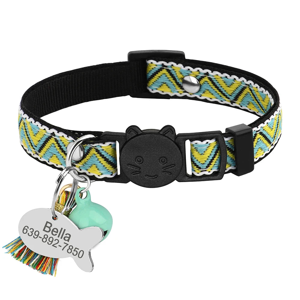Quick Release Cat Collar Personalized Bohemian Style Cat Collar