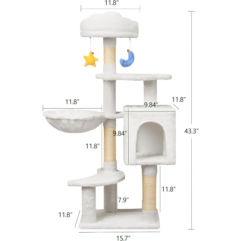 Cloud-Shaped Cat Tree for Kittens, 43" Tall for Small Cats