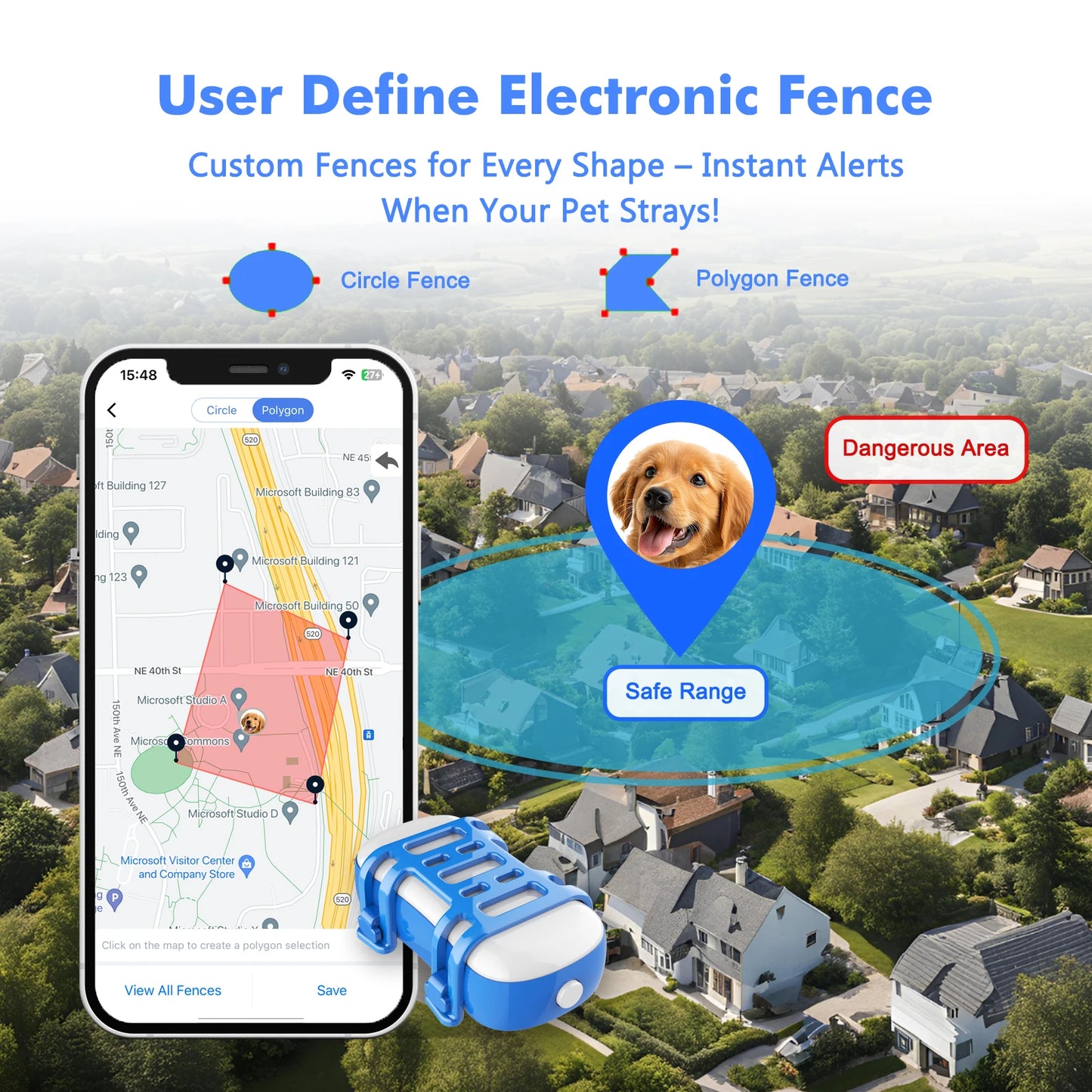 4G GPS Tracker for Pets - Waterproof Smart Locator with App, Live Tracking & Light/Sound Search, Free Trial Included