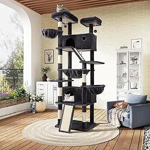 81in Multi-Level Tall Cat Tree Tower for Indoor Kitties/Larger Cat Condo Furniture with Hammock/Cozy Pussycat Perches