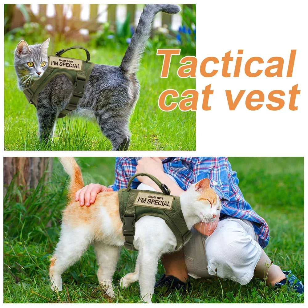 Nylon Cat Harness Vest with 2 Sticker Military Tactical Cats Harness With Handle