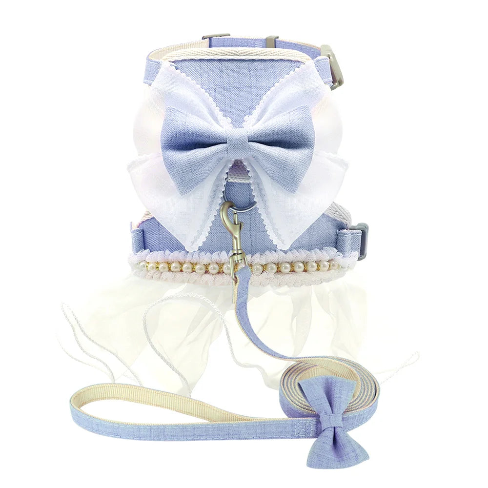 Nylon Cat Harness Leash Set Cute Bowknot Cat Dress
