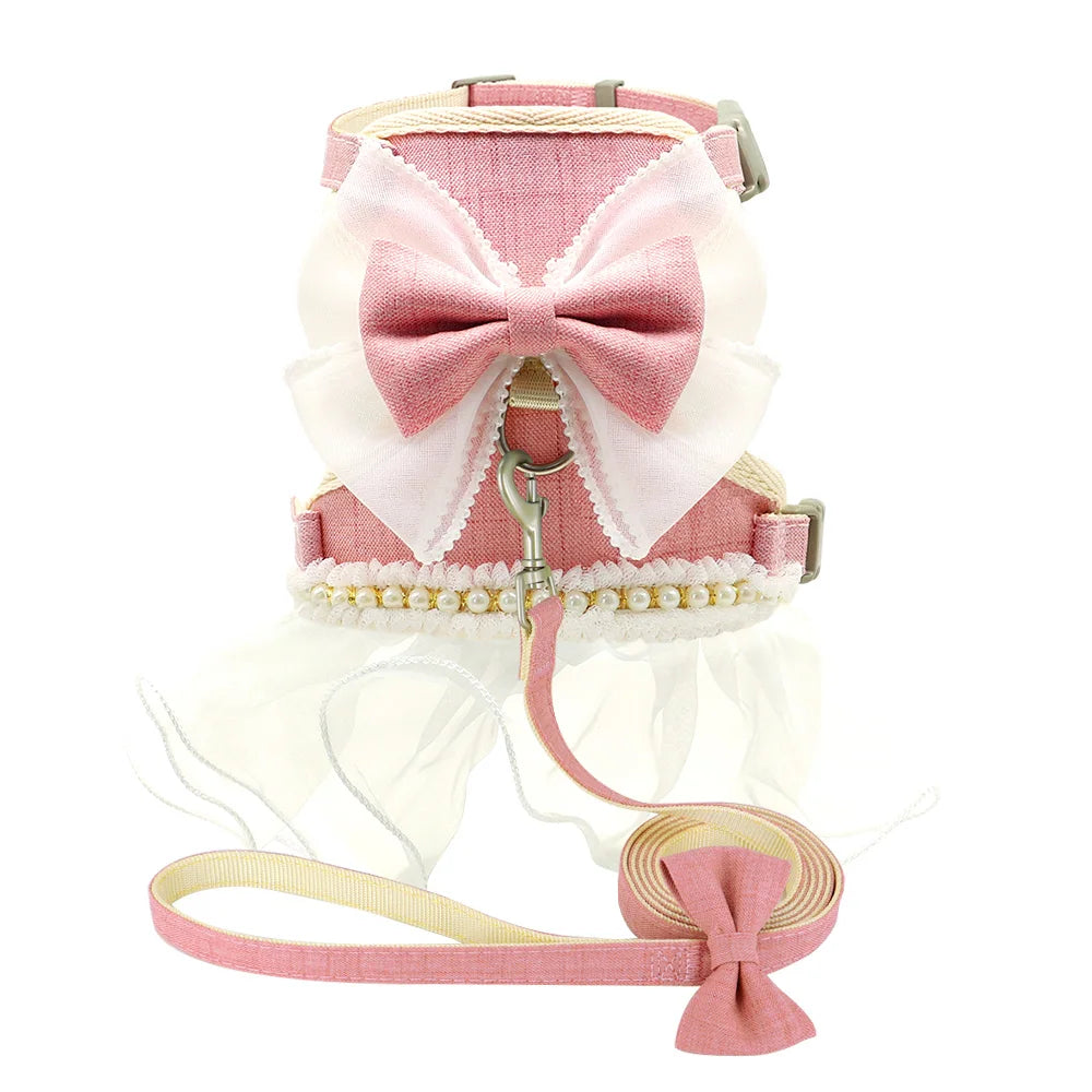 Nylon Cat Harness Leash Set Cute Bowknot Cat Dress