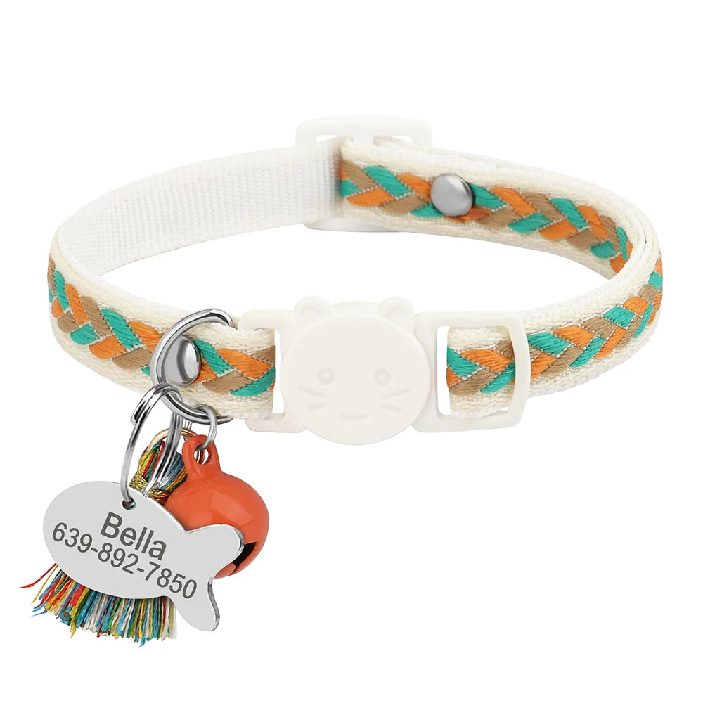 Quick Release Cat Collar Personalized Bohemian Style Cat Collar