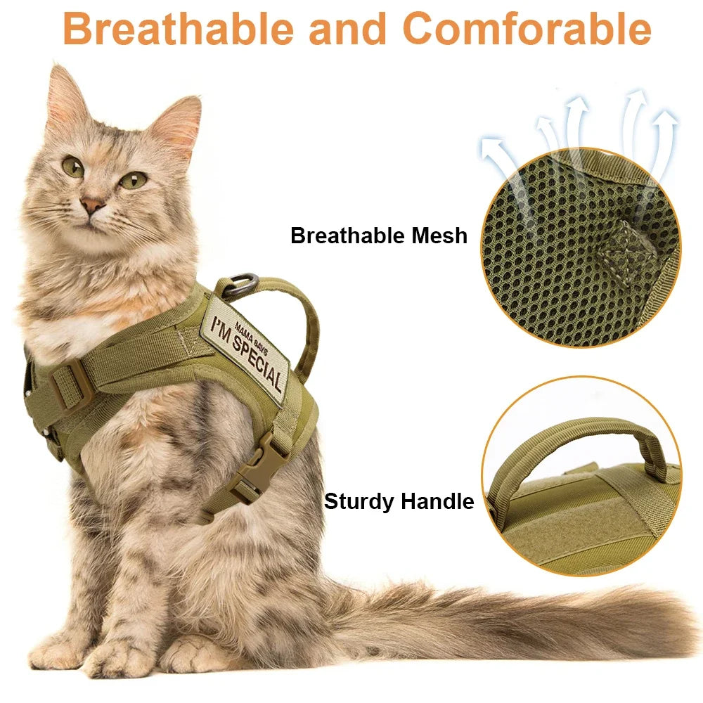 Nylon Cat Harness Vest with 2 Sticker Military Tactical Cats Harness With Handle