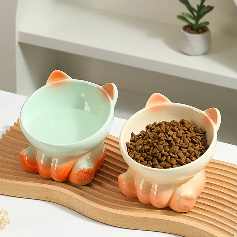 New Cute Ceramic Gradient Cat Bowl Food Anti-tipping