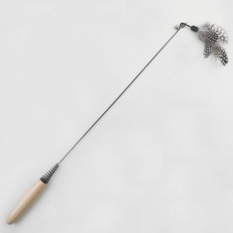 Wooden handle spring teasing cat stick