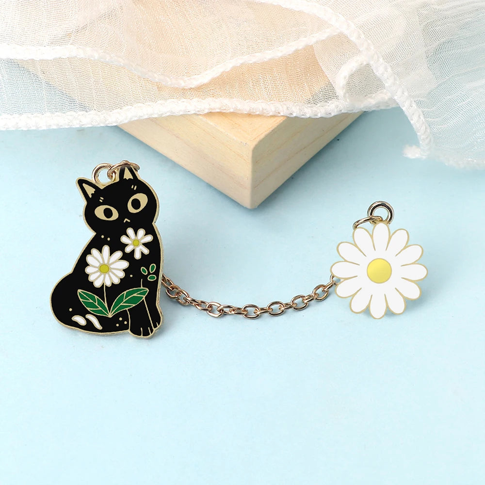 Cat & Daisy Oil Painting Enamel Pin