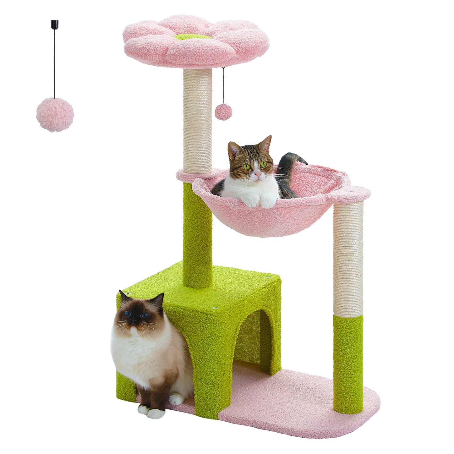 Flower Cat Tree with Metal Frame Hammock & Scratching Posts for Small Indoor Cats - Perfectly Pink Perch!