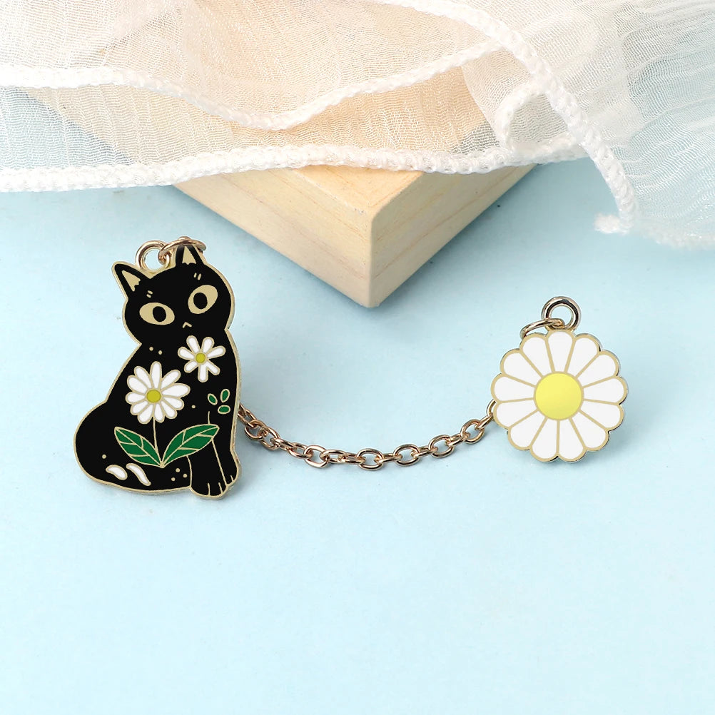 Cat & Daisy Oil Painting Enamel Pin