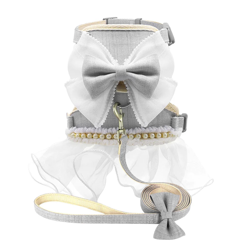 Nylon Cat Harness Leash Set Cute Bowknot Cat Dress