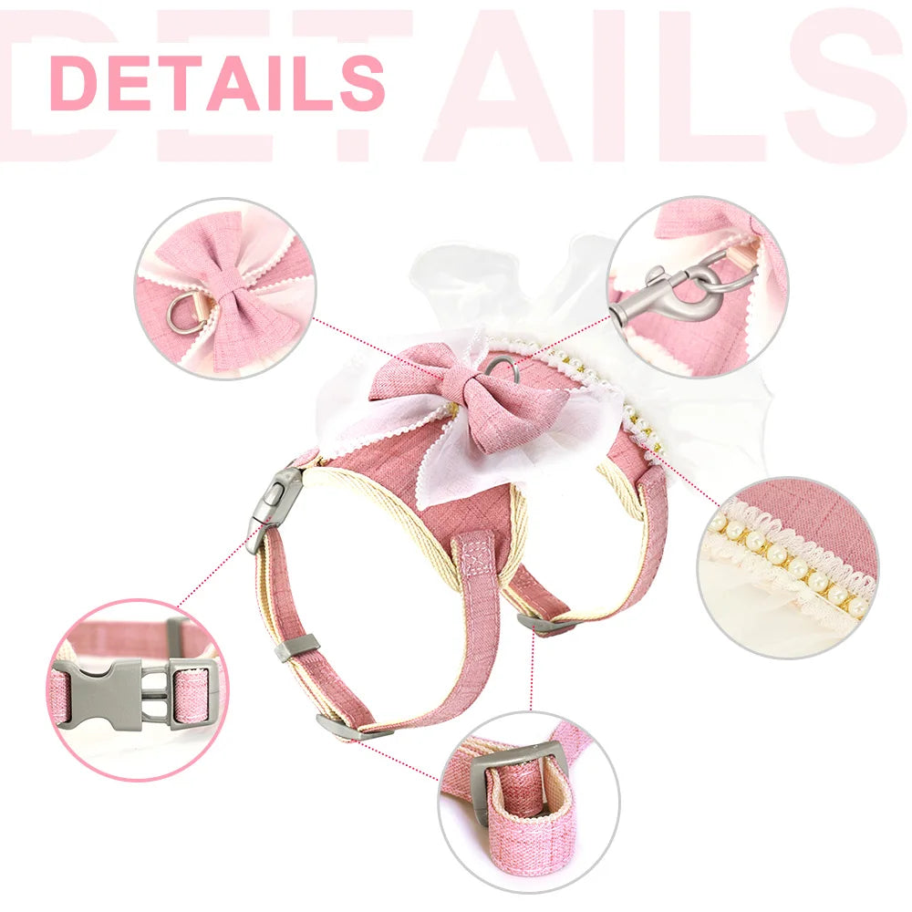 Nylon Cat Harness Leash Set Cute Bowknot Cat Dress