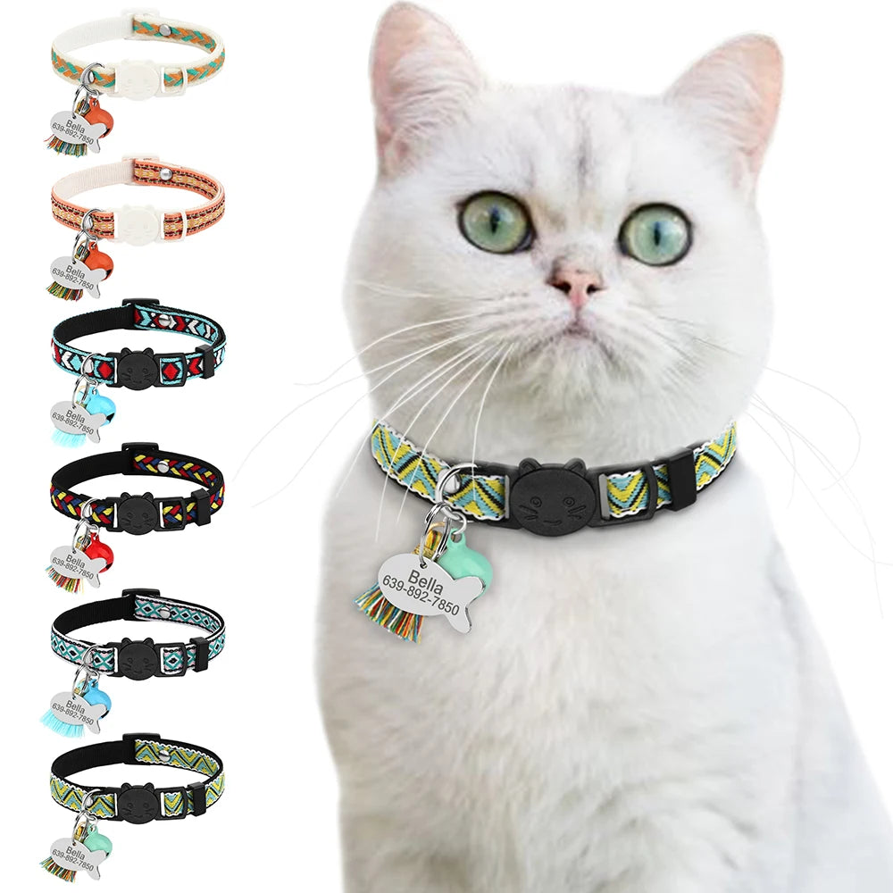Quick Release Cat Collar Personalized Bohemian Style Cat Collar