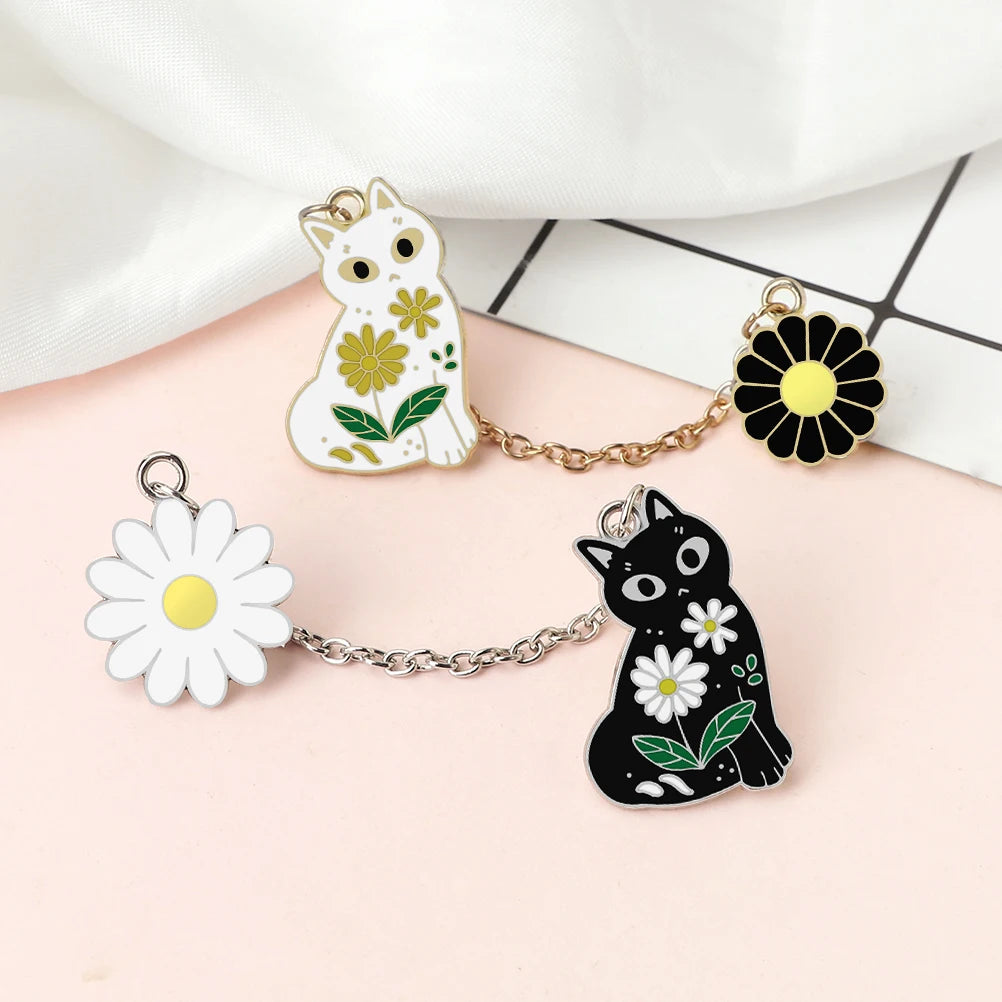 Cat & Daisy Oil Painting Enamel Pin