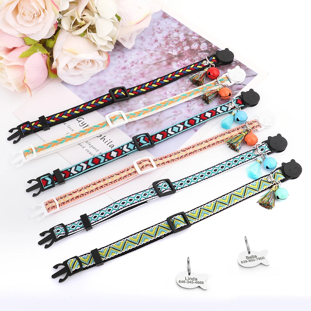 Quick Release Cat Collar Personalized Bohemian Style Cat Collar