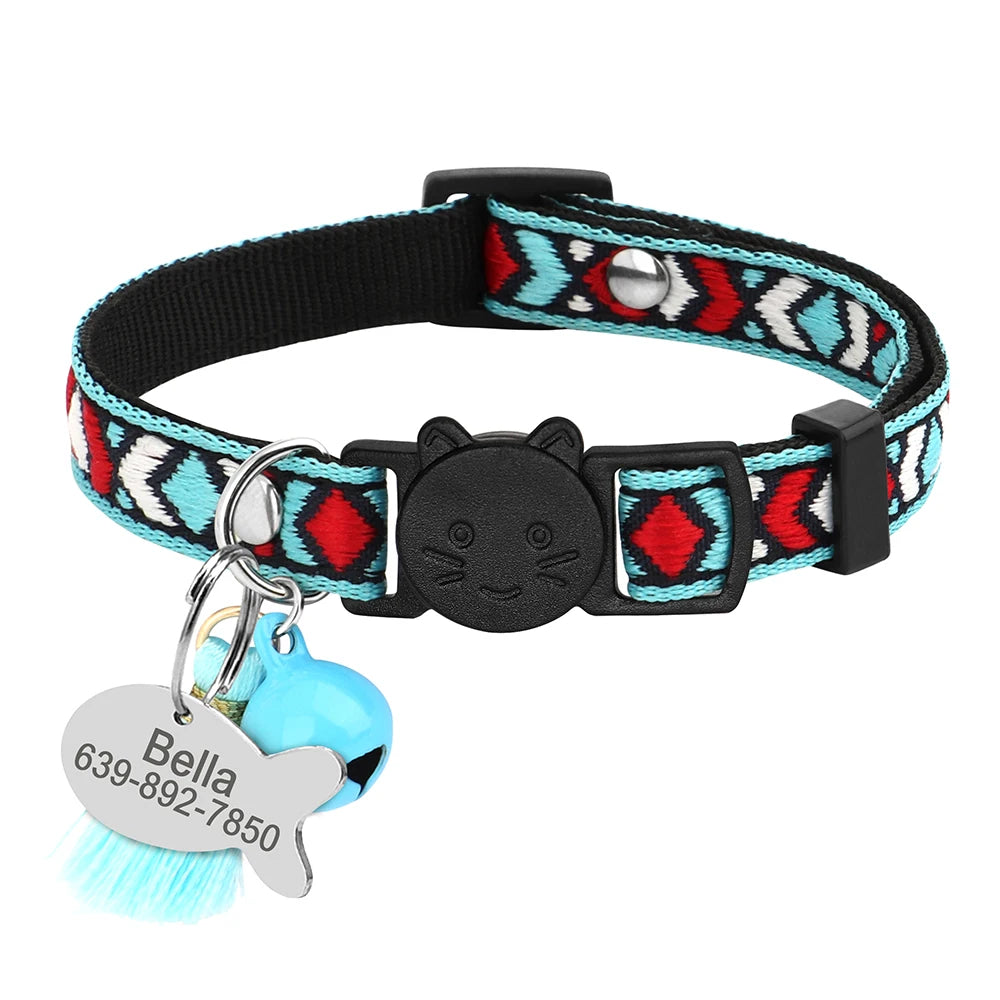 Quick Release Cat Collar Personalized Bohemian Style Cat Collar