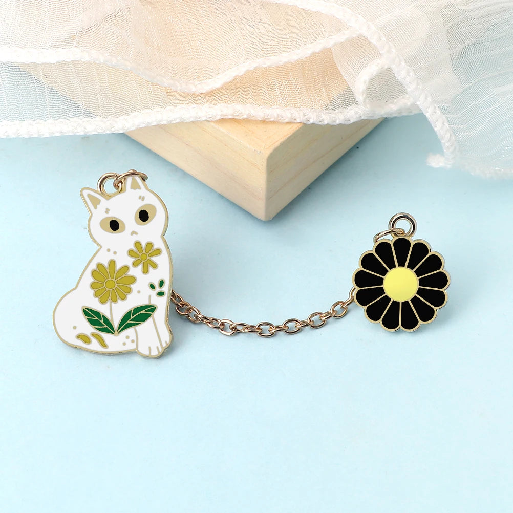 Cat & Daisy Oil Painting Enamel Pin