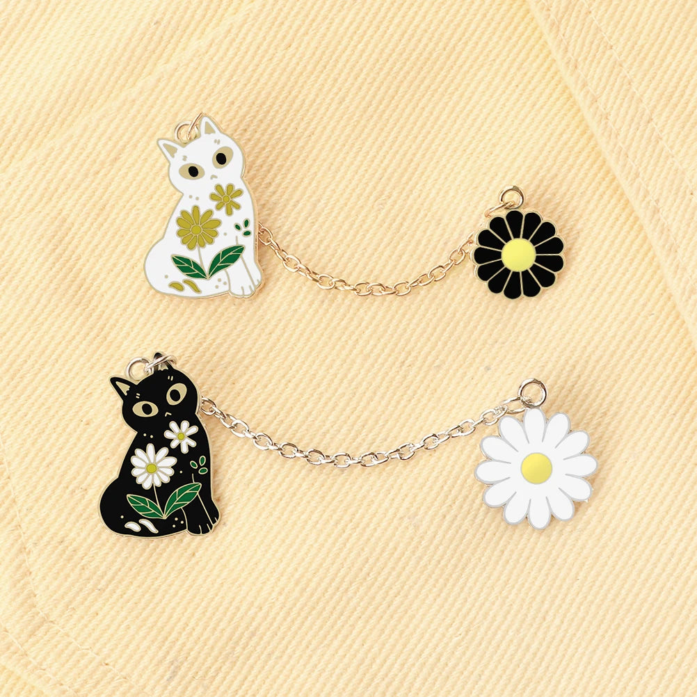 Cat & Daisy Oil Painting Enamel Pin