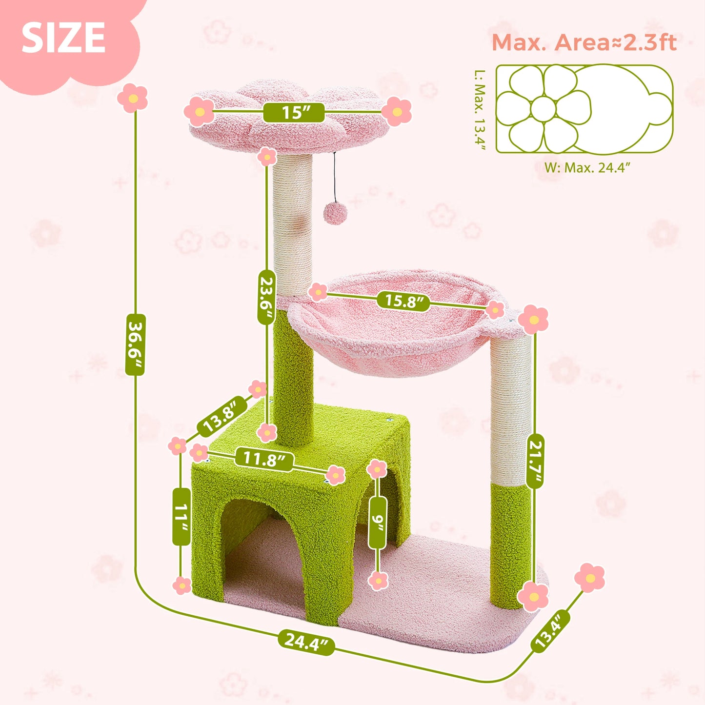 Flower Cat Tree with Metal Frame Hammock & Scratching Posts for Small Indoor Cats - Perfectly Pink Perch!