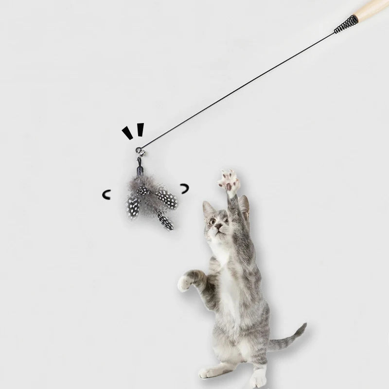 Wooden handle spring teasing cat stick