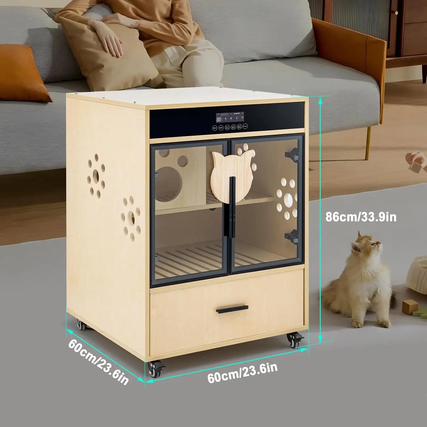 Pet Dryer Box for Cats and Small Dogs, Ultra Quiet 360°Drying Machine, Cat Dryer Box with Smart Temperature