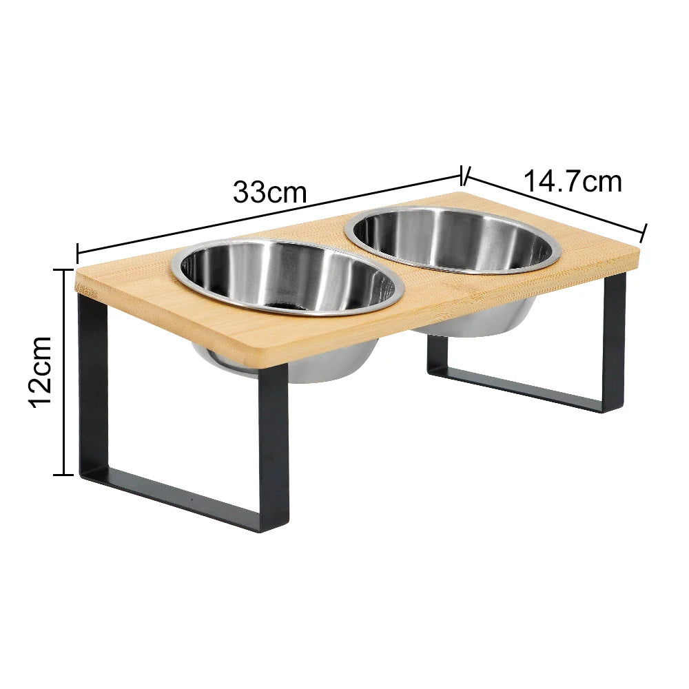 Elevated Cat Bowls 15° Tilted Raised Cat Food Bowls with Wooden Stand