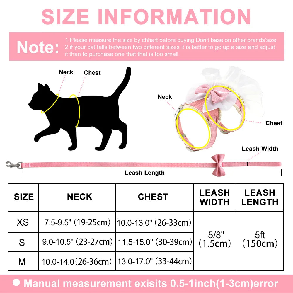 Nylon Cat Harness Leash Set Cute Bowknot Cat Dress