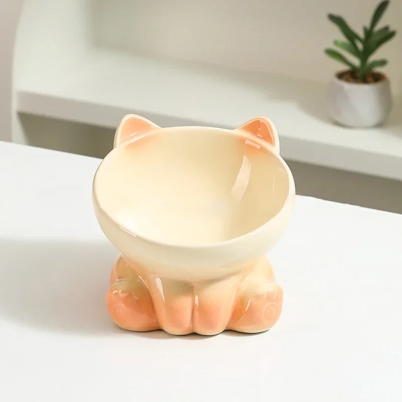 New Cute Ceramic Gradient Cat Bowl Food Anti-tipping