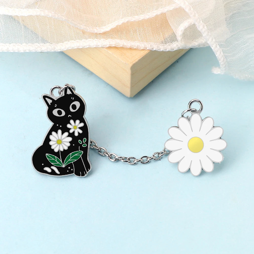 Cat & Daisy Oil Painting Enamel Pin