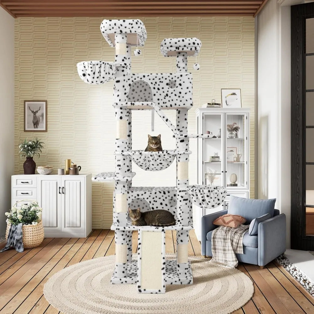 81in Multi-Level Tall Cat Tree Tower for Indoor Kitties/Larger Cat Condo Furniture with Hammock/Cozy Pussycat Perches