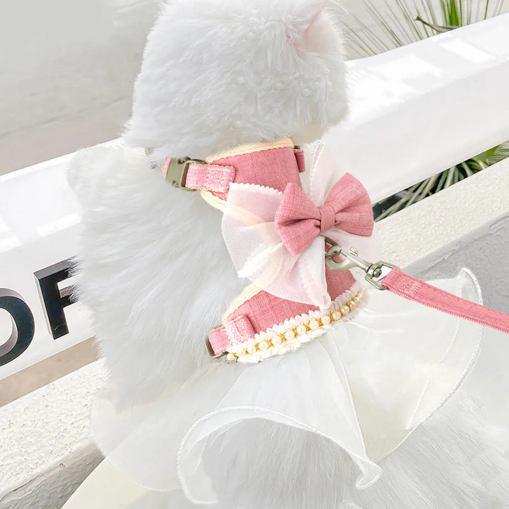 Nylon Cat Harness Leash Set Cute Bowknot Cat Dress