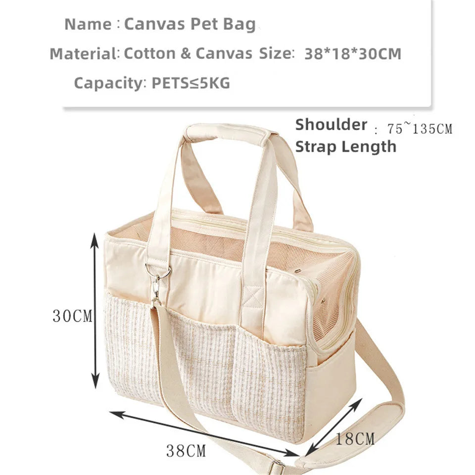Portable Cotton Canvas Cat Shoulder Bag