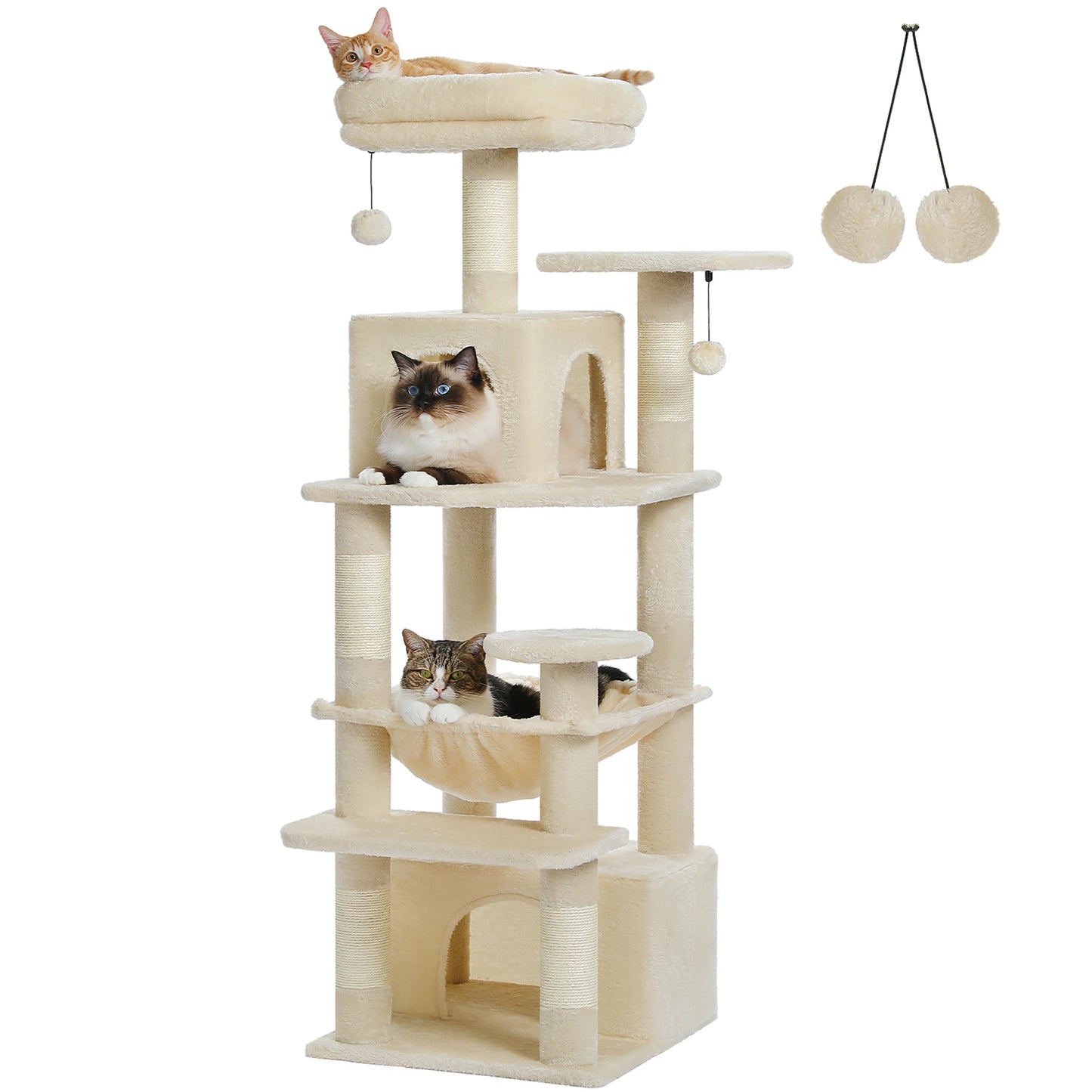 6-levels Safe and Stable Cat Tree with Soft Hammock, Dual Condos, Double Top Perches