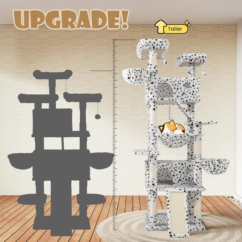 81in Multi-Level Tall Cat Tree Tower for Indoor Kitties/Larger Cat Condo Furniture with Hammock/Cozy Pussycat Perches