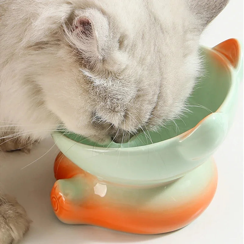 New Cute Ceramic Gradient Cat Bowl Food Anti-tipping