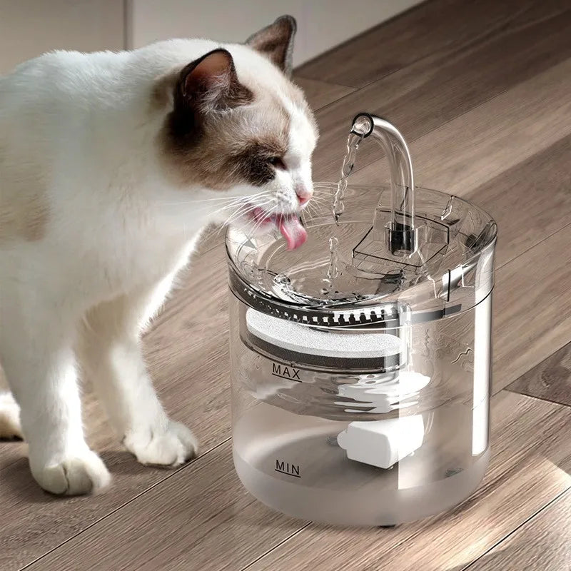 Smart Pet Water Dispenser - 1.8L, Transparent, with Faucet, Filter Feeder for Cats and Dogs