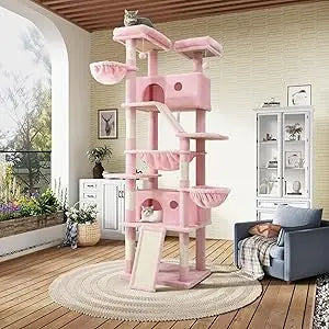 81in Multi-Level Tall Cat Tree Tower for Indoor Kitties/Larger Cat Condo Furniture with Hammock/Cozy Pussycat Perches