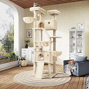 81in Multi-Level Tall Cat Tree Tower for Indoor Kitties/Larger Cat Condo Furniture with Hammock/Cozy Pussycat Perches
