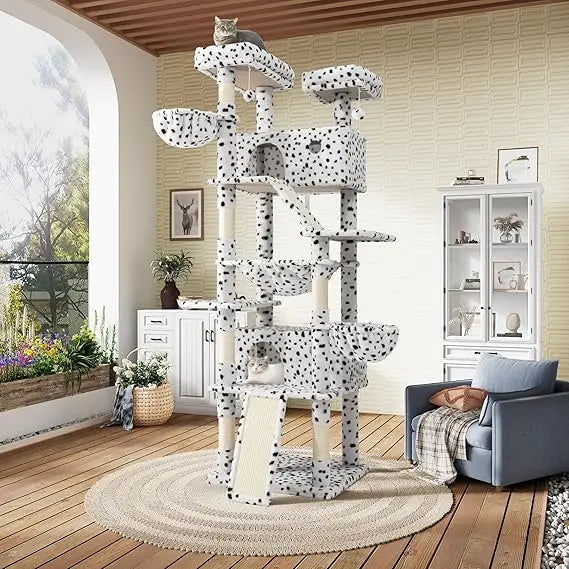 81in Multi-Level Tall Cat Tree Tower for Indoor Kitties/Larger Cat Condo Furniture with Hammock/Cozy Pussycat Perches