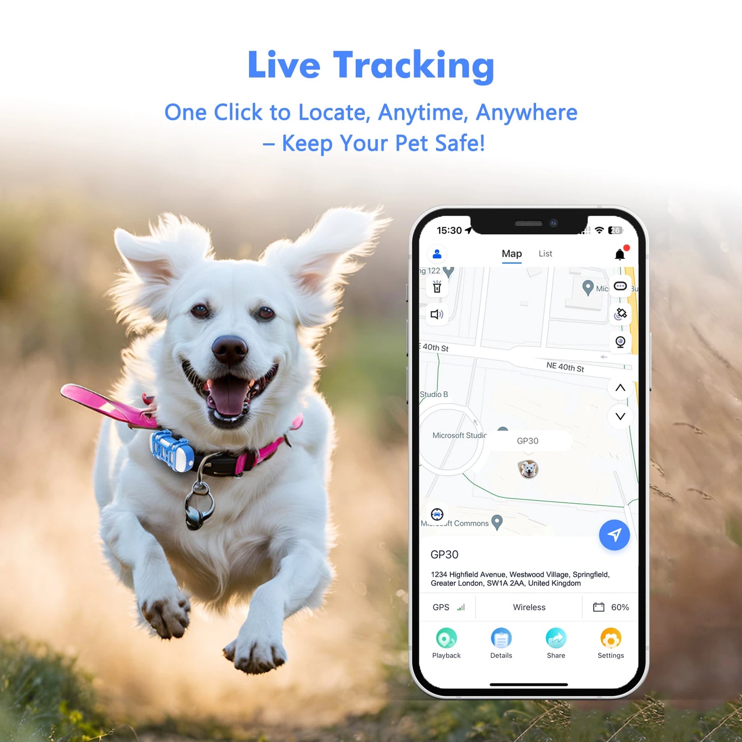 4G GPS Tracker for Pets - Waterproof Smart Locator with App, Live Tracking & Light/Sound Search, Free Trial Included